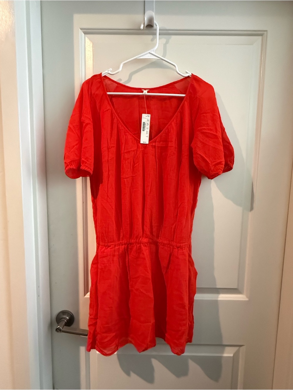 Red/Coral Short Sleeve V-Neck Mini Dress